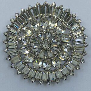 Vtg CONTINENTAL huge chunky 2 7/8" rhinestone crystal wedding bridal brooch